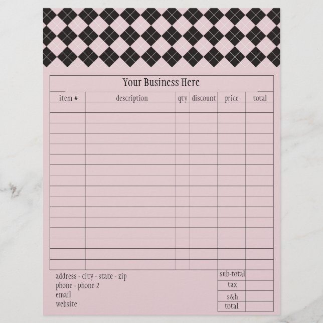 Pink Argyle Order Form (Front)