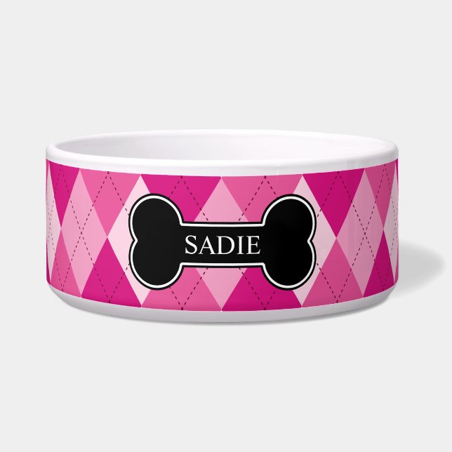 Pink Argyle Pattern With Black Bone And Name (Front)
