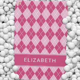 Pink Argyle Plaid Custom Name Monogram  Golf Towel