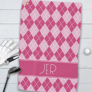 Pink Argyle Plaid Monogram Initials  Golf Towel