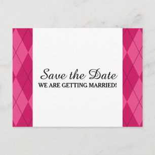 Pink Argyle Save the Date Postcard