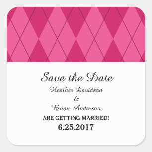 Pink Argyle Save the Date Stickers