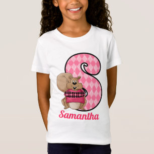 Pink Argyle Squirrel Monogram "S" Kid's Apparel T-Shirt