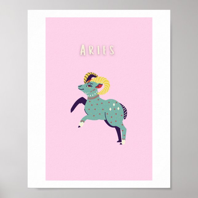 Pink Aries, zodiac, star sign print (Front)