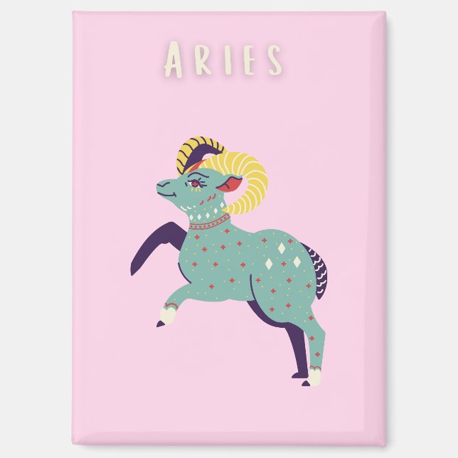 Pink Aries, zodiac, star sign print Magnet (Front)