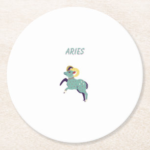 Pink Aries, zodiac, star sign print Round Paper Coaster