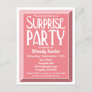 Pink Art Deco Beveled Birthday Surprise Party Invitation Postcard