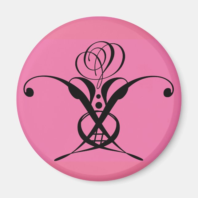 Pink Art Deco Black Flourish Rose Magnet (Front)