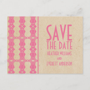 Pink Art Deco Border Save the Date Postcard