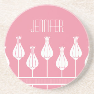 Pink Art Deco Floral Coaster