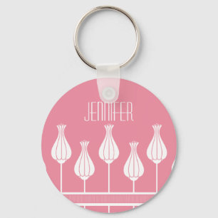 Pink Art Deco Floral Keychain