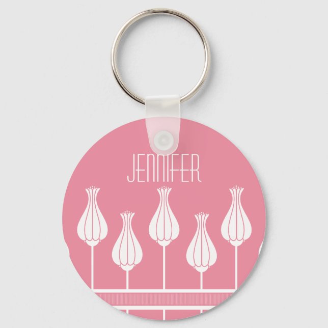 Pink Art Deco Floral Keychain (Front)