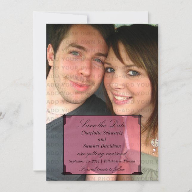 Pink Art Deco Frame Save the Date Invite (Front)
