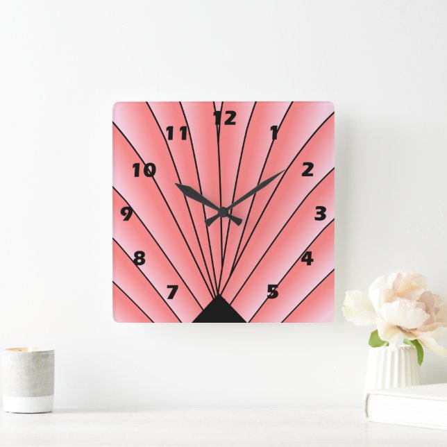 Pink Art Deco Square Wall Clock (Home)