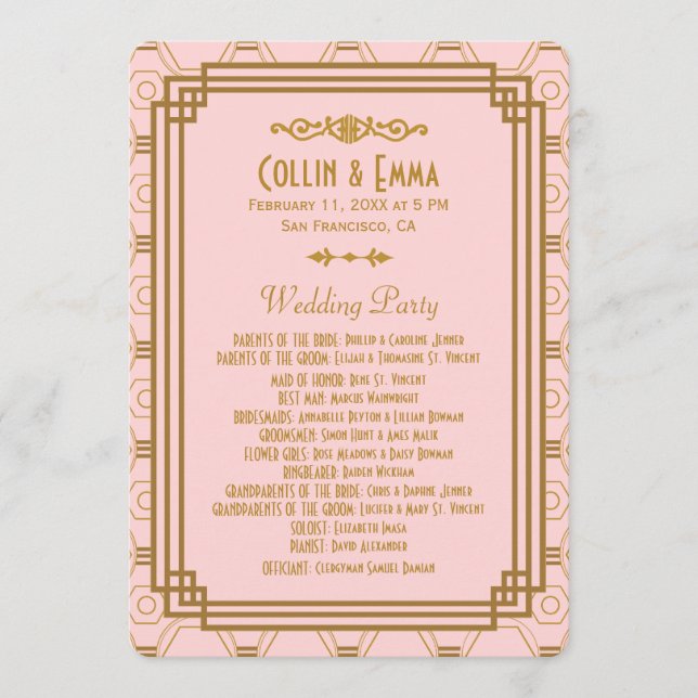 Pink Art Deco Wedding Programs Programme (Front)