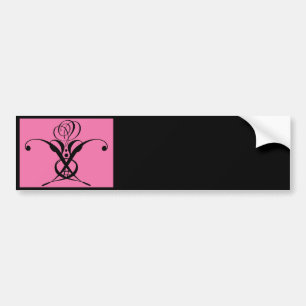 Pink Art Decor Black Flourish Rose Bumper Sticker