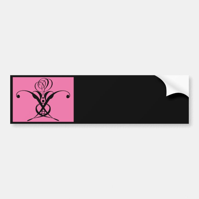 Pink Art Decor Black Flourish Rose Bumper Sticker (Front)