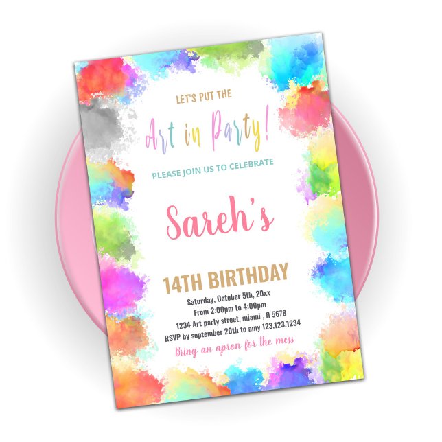 Pink Art in Party Paint Birthday Invitations (Creator Uploaded)
