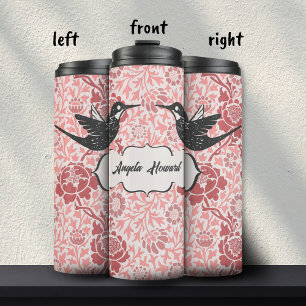Pink Art Nouveau Floral Girly Grunge Hummingbirds Thermal Tumbler