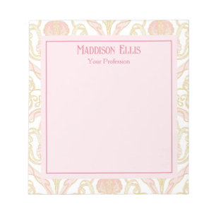 Pink Art Nouveau Floral Personalised Notepad