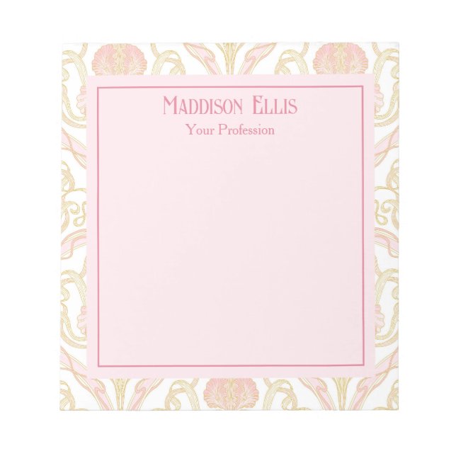Pink Art Nouveau Floral Personalised Notepad (Front)