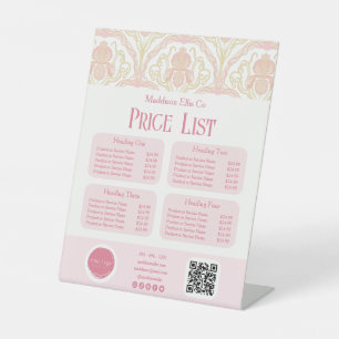 Pink Art Nouveau Floral Price List Display Pedestal Sign