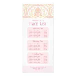Pink Art Nouveau Floral Price List Rack Card