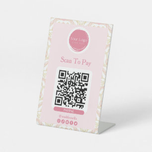 Pink Art Nouveau Floral Scan To Pay Sign