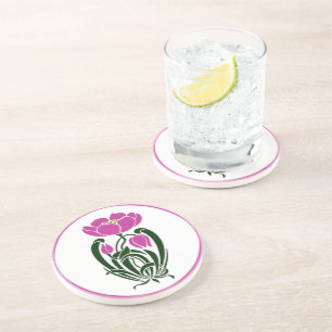 Pink Art Nouveau Flower Coaster