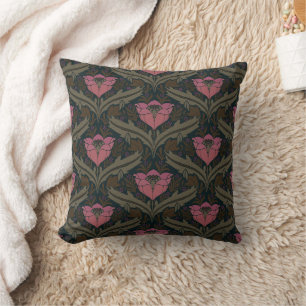 Pink Art Nouveau Poppies Throw Pillow