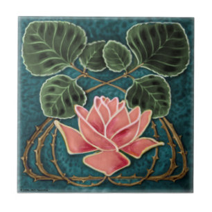 Pink Art Nouveau Rose Jugendstil Repro c1900 Tile