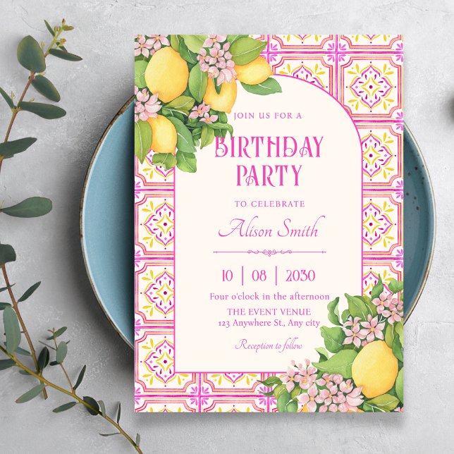 Pink Artistic tile floral birthday Invitation (Creator Uploaded)