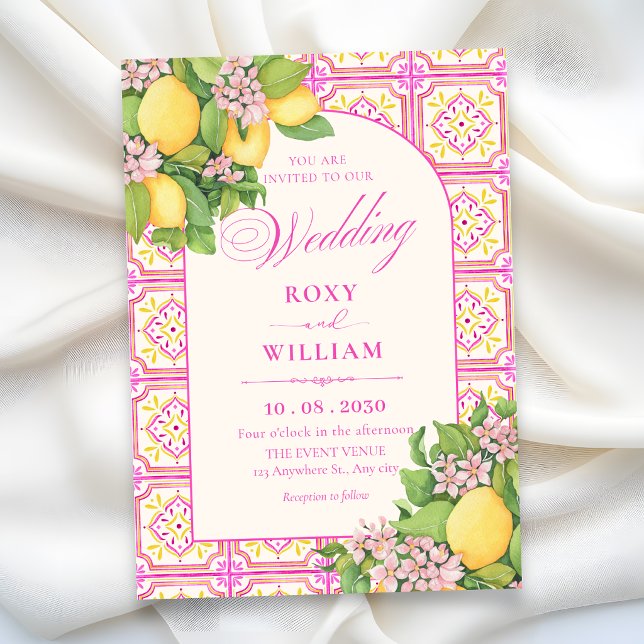 Pink Artistic tile floral wedding Invitation (Creator Uploaded)