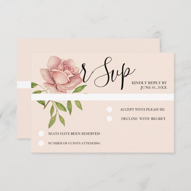 Pink Artistic Watercolor Rose Hand-painted RSVP Card (Front/Back)