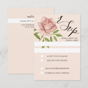 Pink Artistic Watercolor Rose Hand-painted RSVP Card