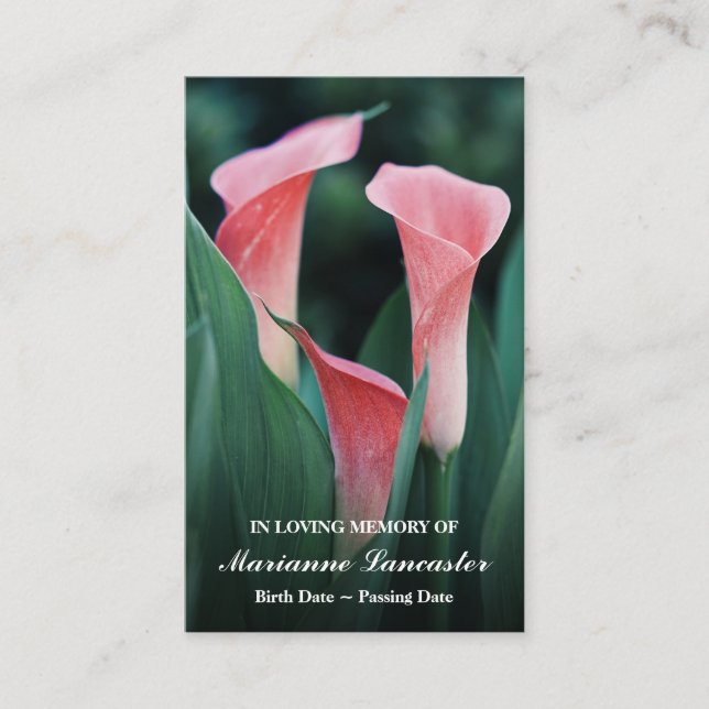 Pink arum lily | Memorial Funeral Prayer cards (Front)