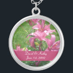 Pink Asiatic Lilies Flower Necklace<br><div class="desc">These are Pink Asiatic Lilies.  Makes a great gift for a loved one. Names and Date can be changed to your own. Just enter them in the text boxes to the right.</div>