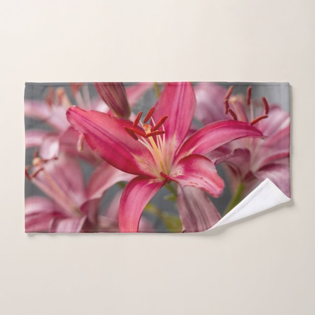 Pink Asiatic Lily, Flower Photography Bath Towel Set (Hand Towel)