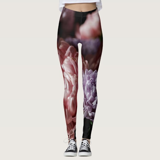 Pink Aster Bouquet: Baroque Lighting. Leggings (Front)