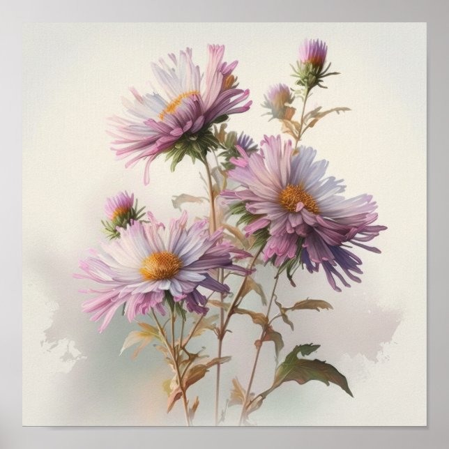 Pink Aster Flower Art Print Poster (Front)