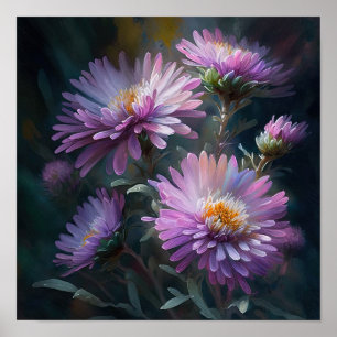 Pink Aster Flower Art Print Poster