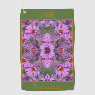 Pink Aster Flowers Abstract Personalised Golf Towel