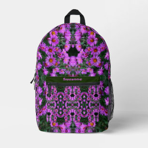 Pink Aster Flowers Abstract Personalised Printed Backpack