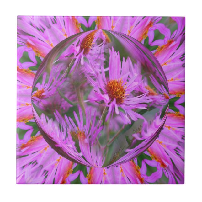 Pink Asters Floral Abstract Art Tile (Front)