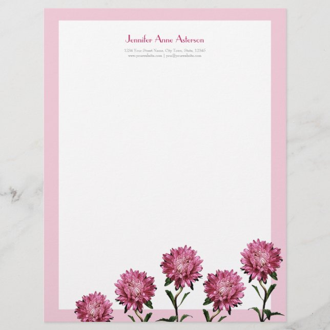 Pink Asters Personalizable Letterhead Design (Front)