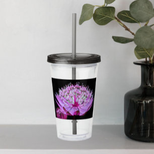 Pink Astrantia Flower on Black Floral Acrylic Tumbler