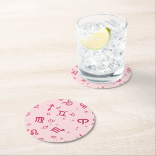 Pink Astrology Zodiac Symbol Sign  Round Paper Coaster