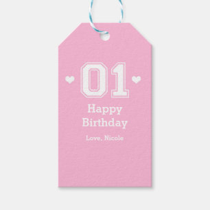 Pink Athletic 01 1st Birthday Baby Shower Gift Tag