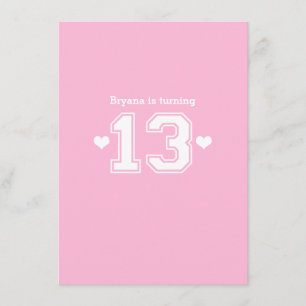 Pink Athletic 13 Number Birthday Party Invitations