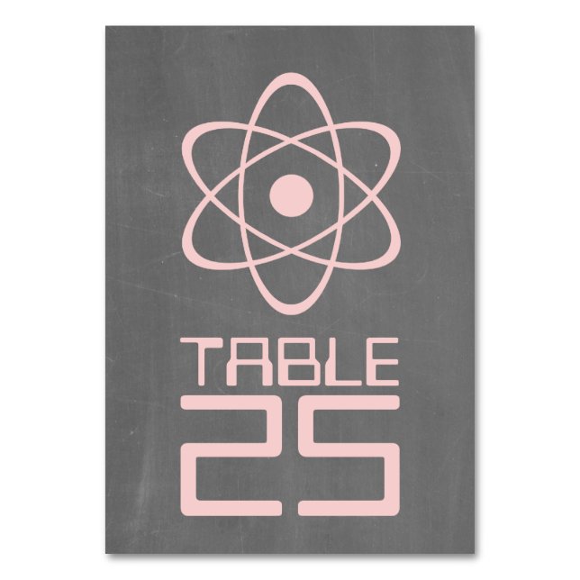Pink Atomic Chalkboard Table Card (Front)